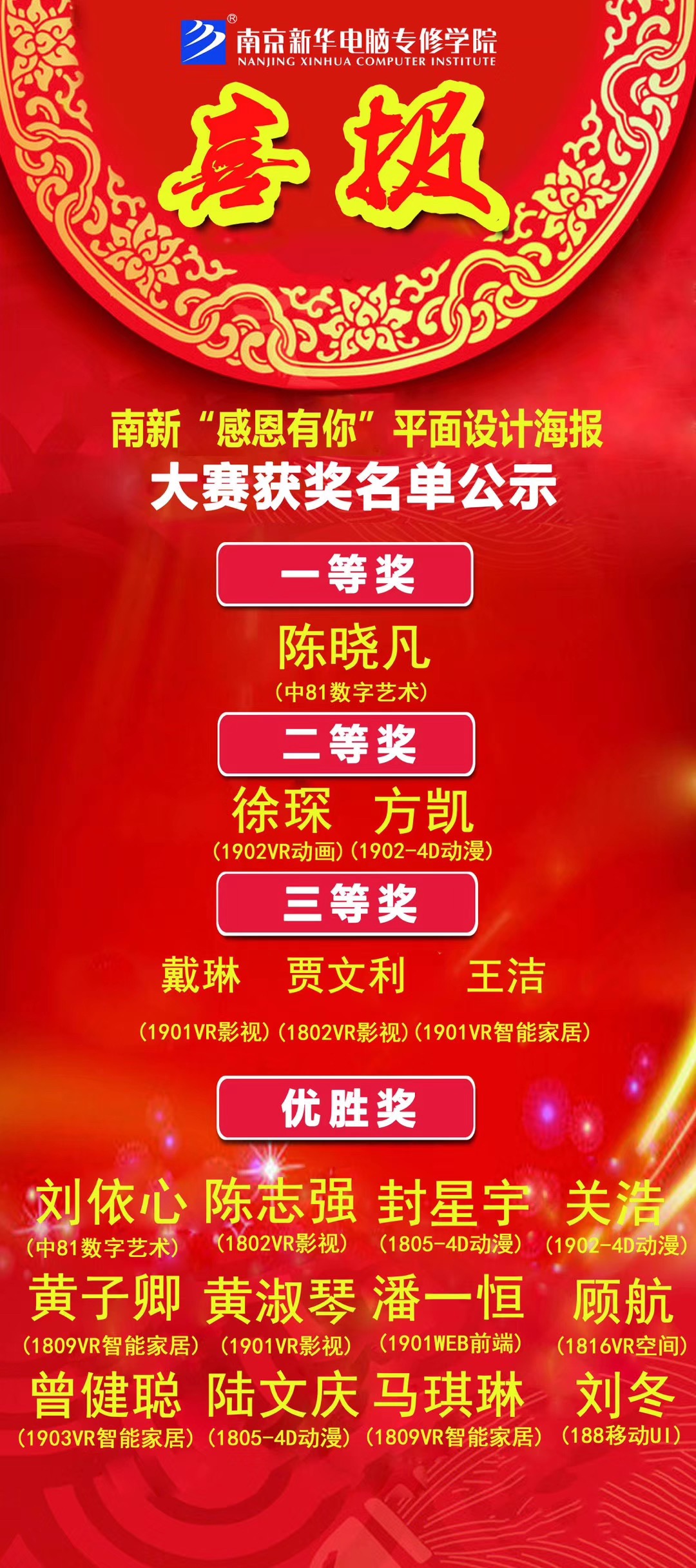 咻！前方為您發(fā)來南京新華“感恩有你”平面海報設(shè)計大賽的獲獎捷報啦！